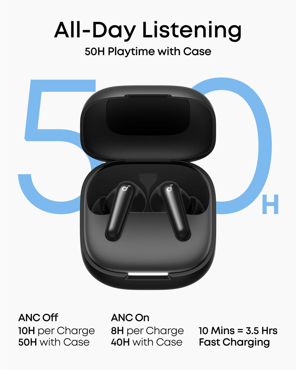 Soundcore P31i by Anker, Real-Time Adaptive Noise Cancelling, Hi-Res Sound, Translation Earbuds, 50H Playtime, Wireless Earbuds, Bluetooth Earphones, Spatial Audio, Fast Charging, IP55 (Black)