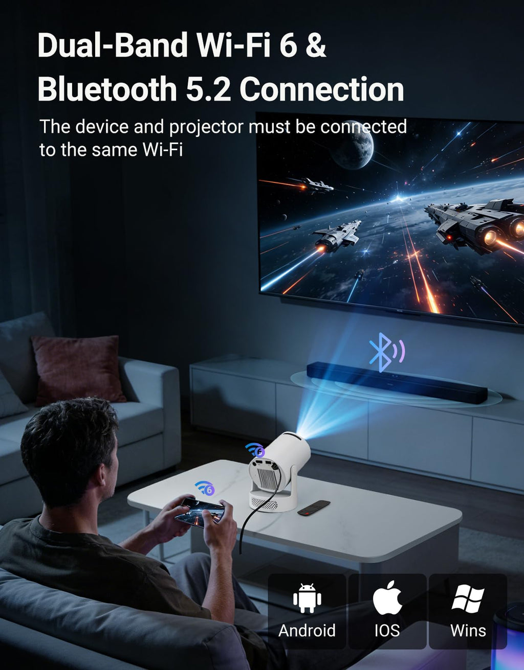 Mini Projector with WiFi & Bluetooth — Native 720P HD
