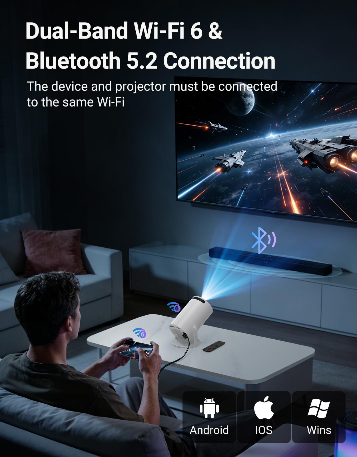 Mini Projector with WiFi & Bluetooth — Native 720P HD